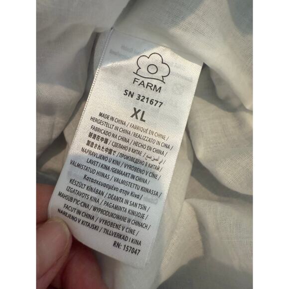 Farm Rio Blue Foliage Linen Laced Front Maxi Dress White Blue XL - Picture 12 of 13